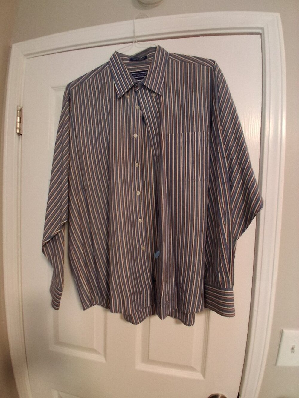 Men's Savile Row LS button-down shirt, size XL, Blue/White/Red stripes. Preppy